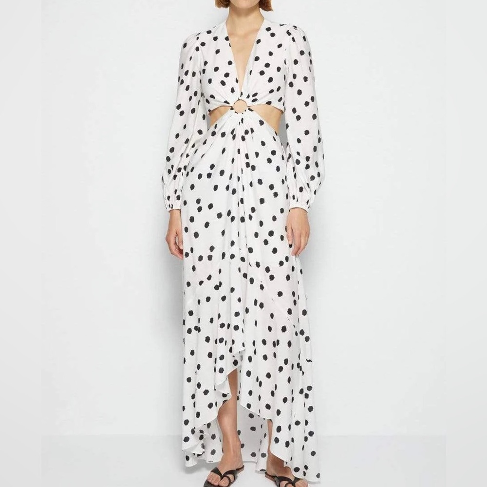 Jonathan Simkhai Swim Jaelynn Polka Dot Printed Cutout Dress Coverup